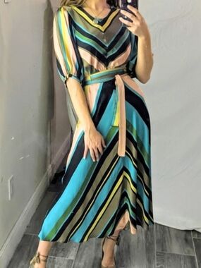 Zara Colorful Silk/Satin Dress. M RUNS SMALL